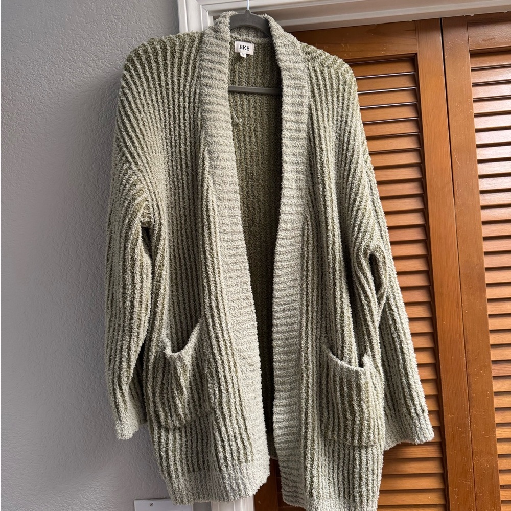 BKE Ribbed Open-Front Cardigan